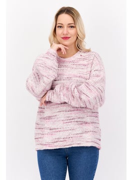 Splendid Women Round Neck Long Sleeves Knitted Sweater, Pink  - Image 1