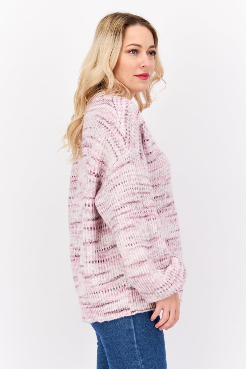 Splendid Women Round Neck Long Sleeves Knitted Sweater, Pink - Image 2