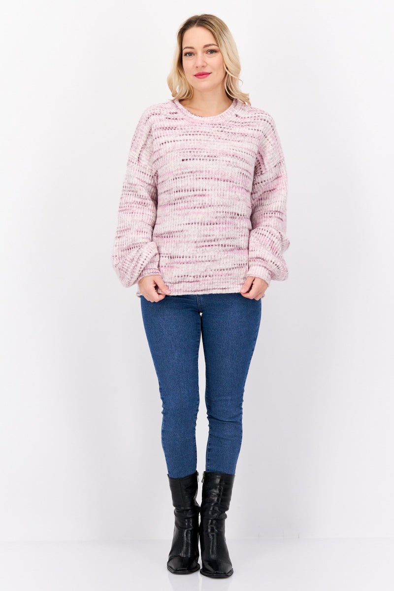 Splendid Women Round Neck Long Sleeves Knitted Sweater, Pink - Image 2