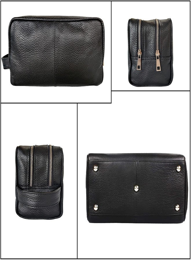 RUSTIC TOWN Genuine Leather Travel Toiletry Bag - Dop Kit Organizer (Black) - Image 5