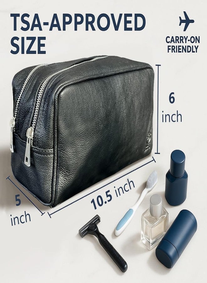RUSTIC TOWN Genuine Leather Travel Toiletry Bag - Dop Kit Organizer (Black) - Image 3