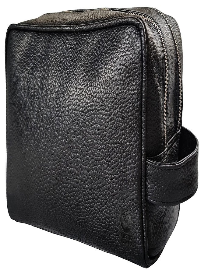 RUSTIC TOWN Genuine Leather Travel Toiletry Bag - Dop Kit Organizer (Black) - Image 1