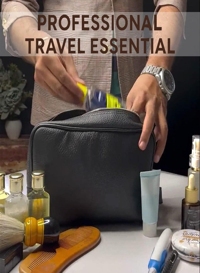 RUSTIC TOWN Genuine Leather Travel Toiletry Bag - Dop Kit Organizer (Black) - Image 2