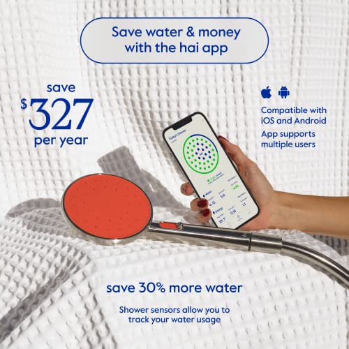 hai Smart Shower Head, Bluetooth Handheld Water Saving Showerhead with Adjustable High Pressure to Spa-Like Mist, Stainless Steel, Easy Installation, Customizable LED Lights, Persimmon, 1.8 GPM - Image 4
