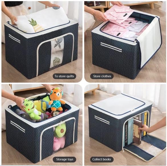 Zorzel Clothes Storage Organizer 66L Foldable Stackable Container Organizer Metal Frame Basket with Large Clear Window Carry Handles for Bedding Clothes Closets Bedroom Multicolor - Image 5