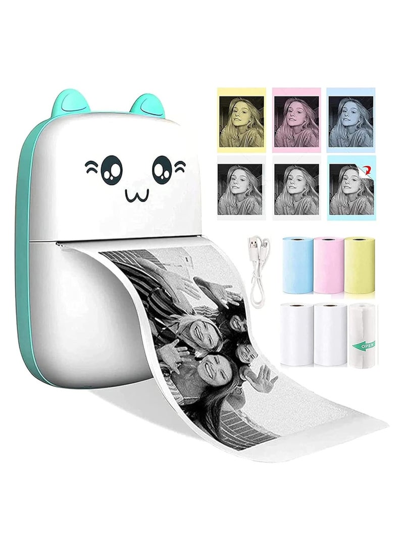 Mini Portable Printer, Inkless Label Printer, Mini Wireless Bluetooth Thermal Printer Compatible with iOS + Android for Magazines, Diaries, Photos, Capsule Printing Gifts for Girls and Kids (Blue)