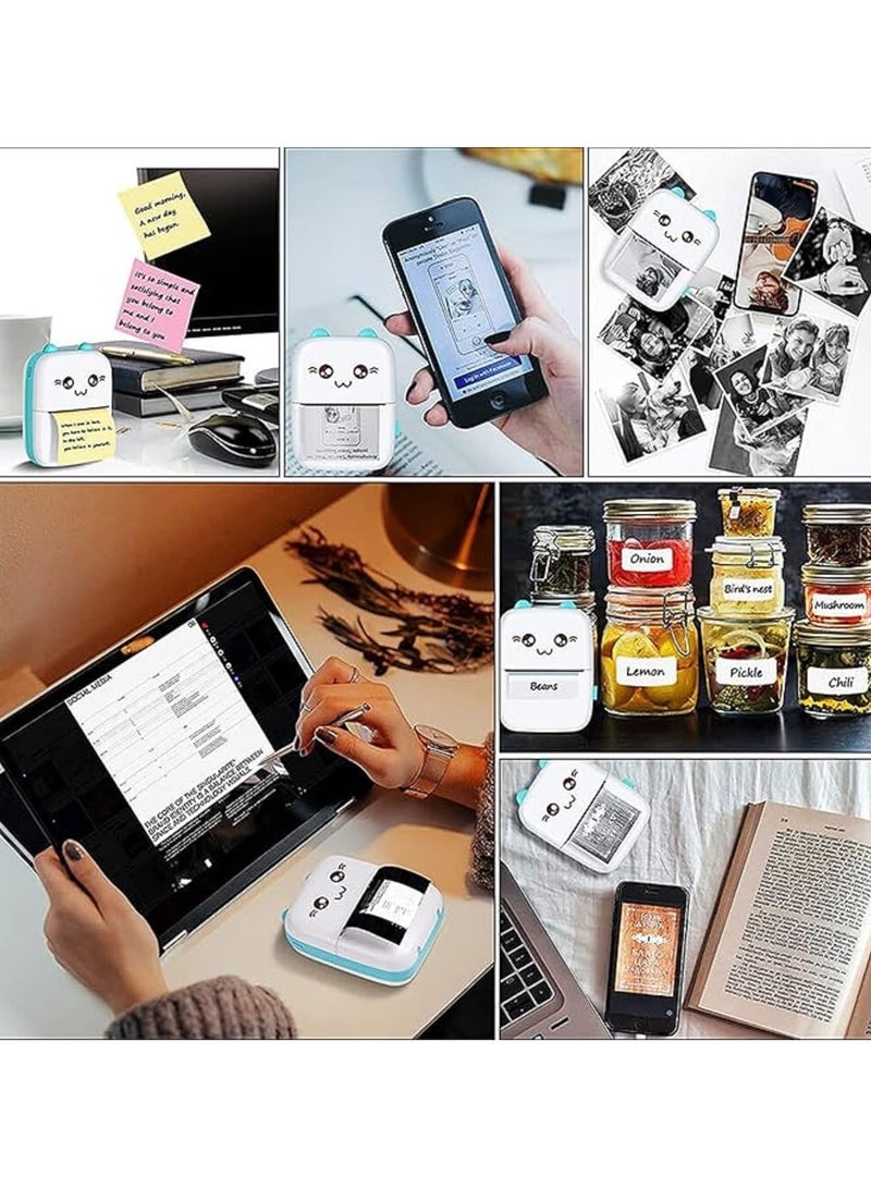 Mini Portable Printer, Inkless Label Printer, Mini Wireless Bluetooth Thermal Printer Compatible with iOS + Android for Magazines, Diaries, Photos, Capsule Printing Gifts for Girls and Kids (Blue)