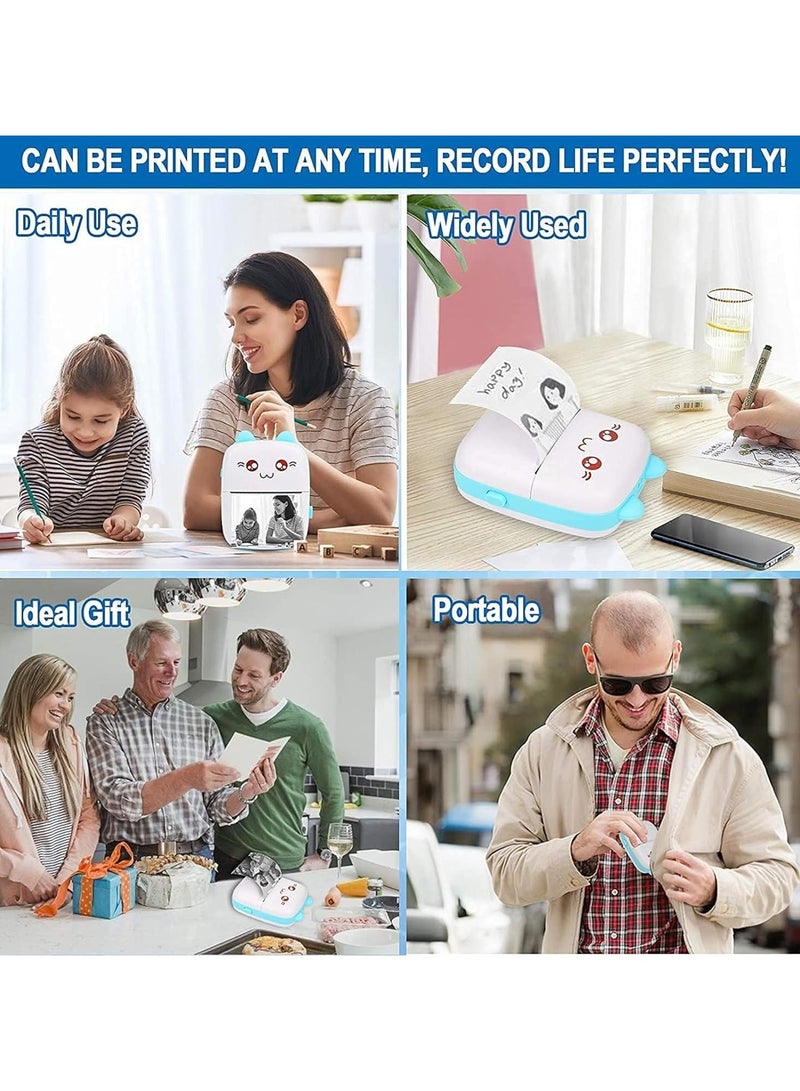 Mini Portable Printer, Inkless Label Printer, Mini Wireless Bluetooth Thermal Printer Compatible with iOS + Android for Magazines, Diaries, Photos, Capsule Printing Gifts for Girls and Kids (Blue)