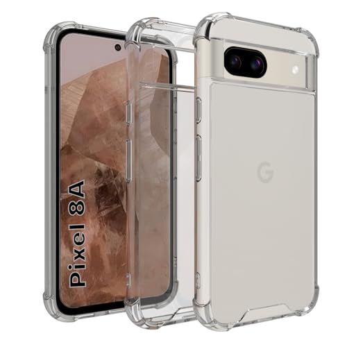 RIGGEAR Shockproof Clear Hybrid Airbag Armor Back Cover Case for Google Pixel 8a (Transparent PC with TPU Bumper) - Image 1