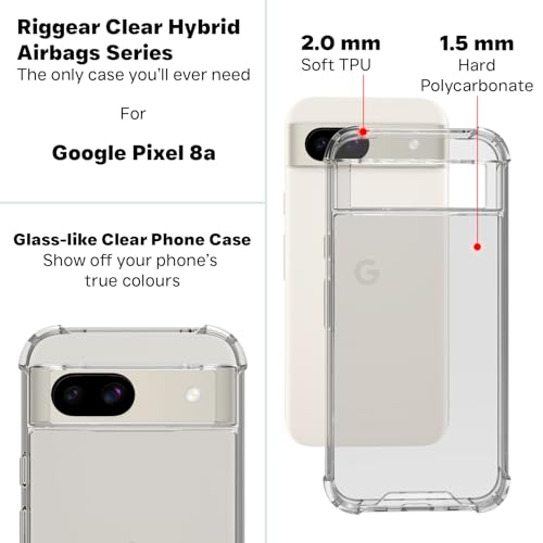 RIGGEAR Shockproof Clear Hybrid Airbag Armor Back Cover Case for Google Pixel 8a (Transparent PC with TPU Bumper) - Image 3