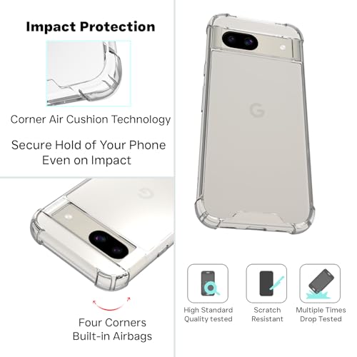 RIGGEAR Shockproof Clear Hybrid Airbag Armor Back Cover Case for Google Pixel 8a (Transparent PC with TPU Bumper) - Image 2