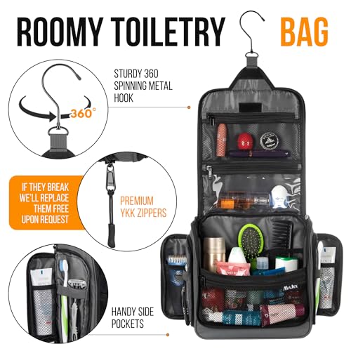 AvaJex Travel Toiletry Bag for Men and Women - (10.6”x10.6”x3.2”) Large Hanging Toiletry Organizer - Waterproof Hygiene Bag with Metal XXL Swivel Hook, with Sturdy Zippers and 19 Compartments for Toiletries - Image 5