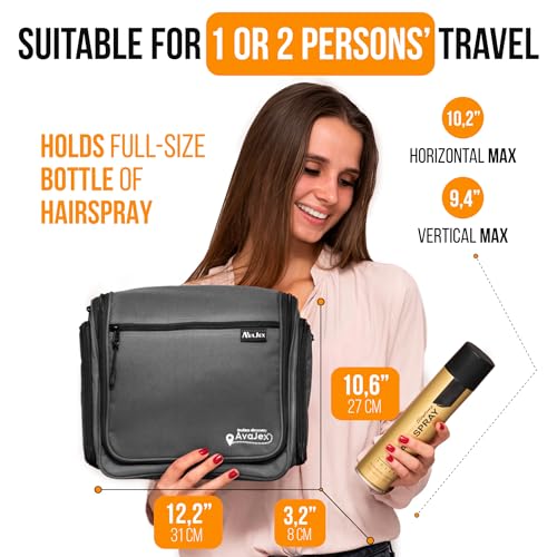 AvaJex Travel Toiletry Bag for Men and Women - (10.6”x10.6”x3.2”) Large Hanging Toiletry Organizer - Waterproof Hygiene Bag with Metal XXL Swivel Hook, with Sturdy Zippers and 19 Compartments for Toiletries - Image 4