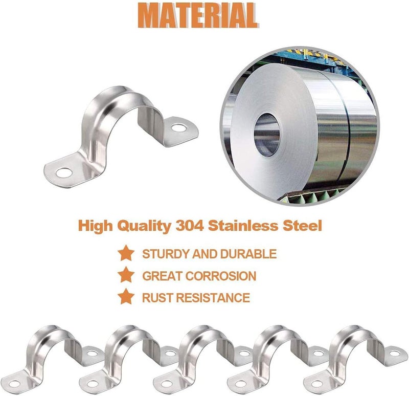 SDY 6 Pcs 4inch Rigid Pipe Strap,Two Hole Stainless Steel Strap U Bracket, Widened Tube Strap Tension Clip Assortment Kit Heavy Duty Pipe Clamp（110mm） - Image 4