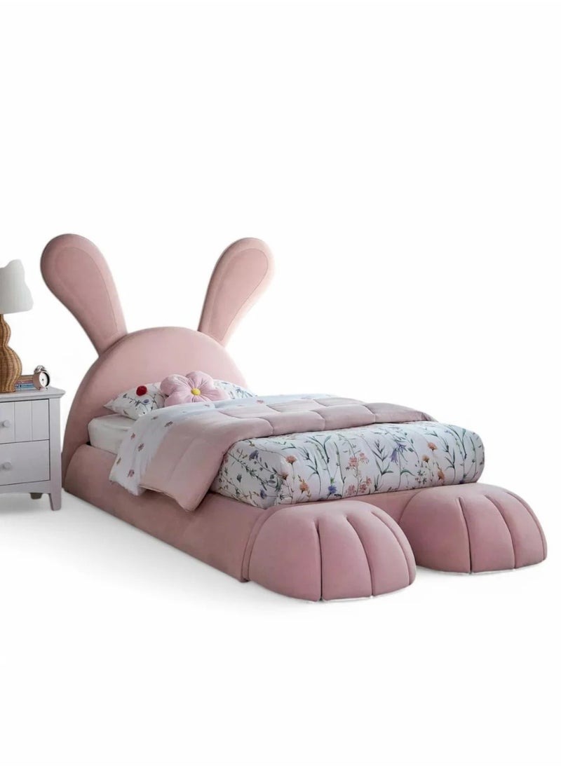 KARNAK Rabbit Teddy Kids & Adults In Soft Fabric Bed Frame with Upholstered Headboard Perfect Princess Bed for Girls 90X190CM  - Image 5