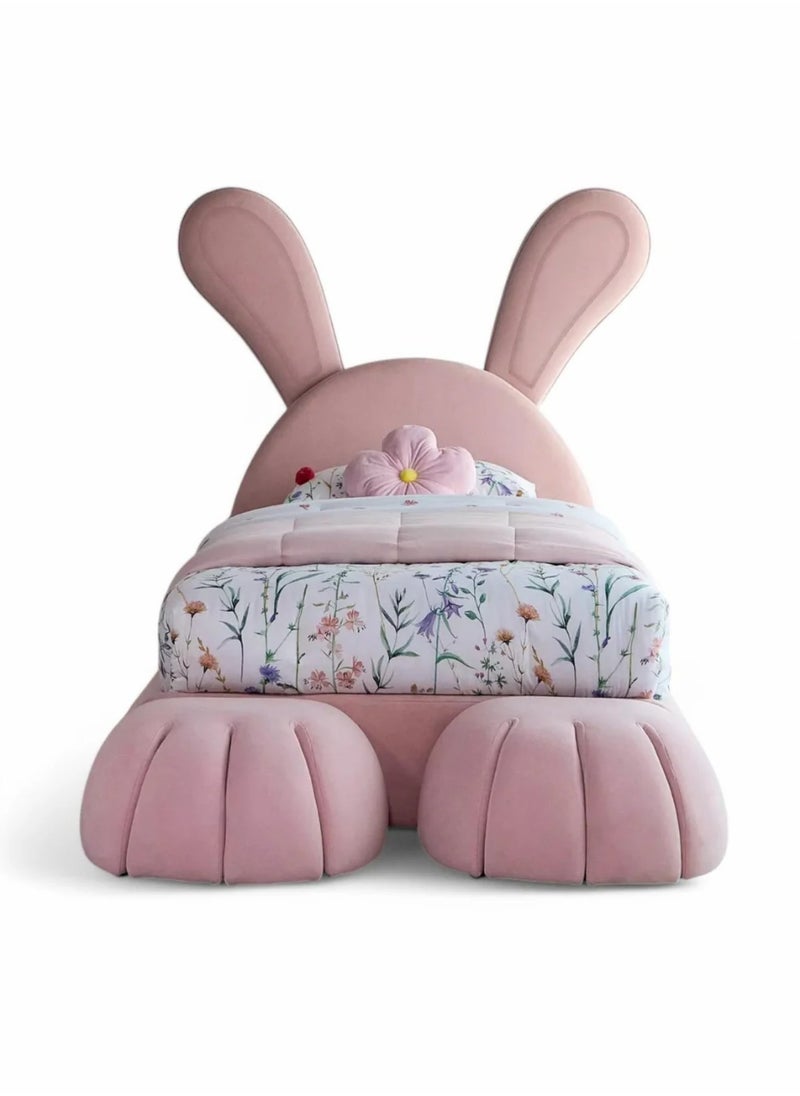 KARNAK Rabbit Teddy Kids & Adults In Soft Fabric Bed Frame with Upholstered Headboard Perfect Princess Bed for Girls 90X190CM  - Image 3