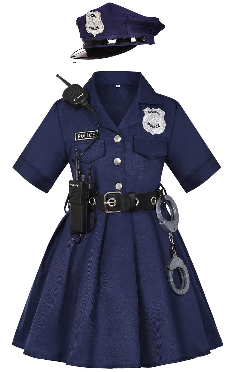 CIFITERY Girls Police Officer Costume Kids Cop Uniform Toddler Policeman Outfit Police Dress Up Career Day Halloween Gifts - Image 3
