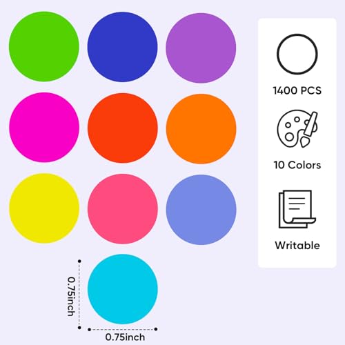 Zacool 1400 PCS Color Coding Labels Circle Dot Stickers,Round Color Coding Labels Sticky Dots Labels Stickers 10 Color Style Colored Dot Stickers for Toddlers Office Student Classroom Papers - Image 2