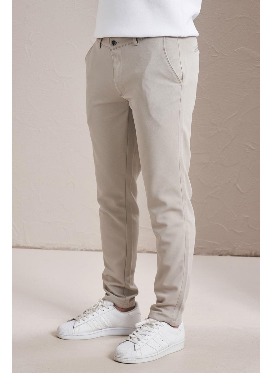 Tena Men's Stone Side Pocket Slim Fit Pique Chino Trousers  - Image 3