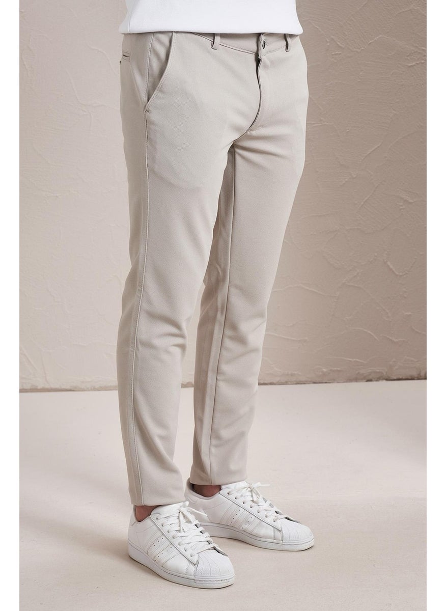 Tena Men's Stone Side Pocket Slim Fit Pique Chino Trousers  - Image 4