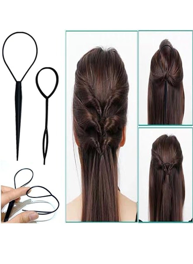 Generic 8-Piece Black Hairbrush Set With 4-Piece Topsy Tail Tools, Teasing Bristle Brush, Edge Control Brush And 2-Piece Metal Pin Mouse Tail Combs For Women's Hair Styling And Brushing  - Image 2