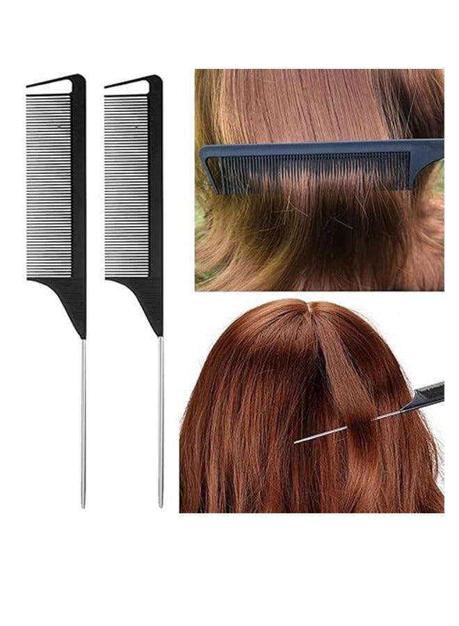 Generic 8-Piece Black Hairbrush Set With 4-Piece Topsy Tail Tools, Teasing Bristle Brush, Edge Control Brush And 2-Piece Metal Pin Mouse Tail Combs For Women's Hair Styling And Brushing  - Image 5