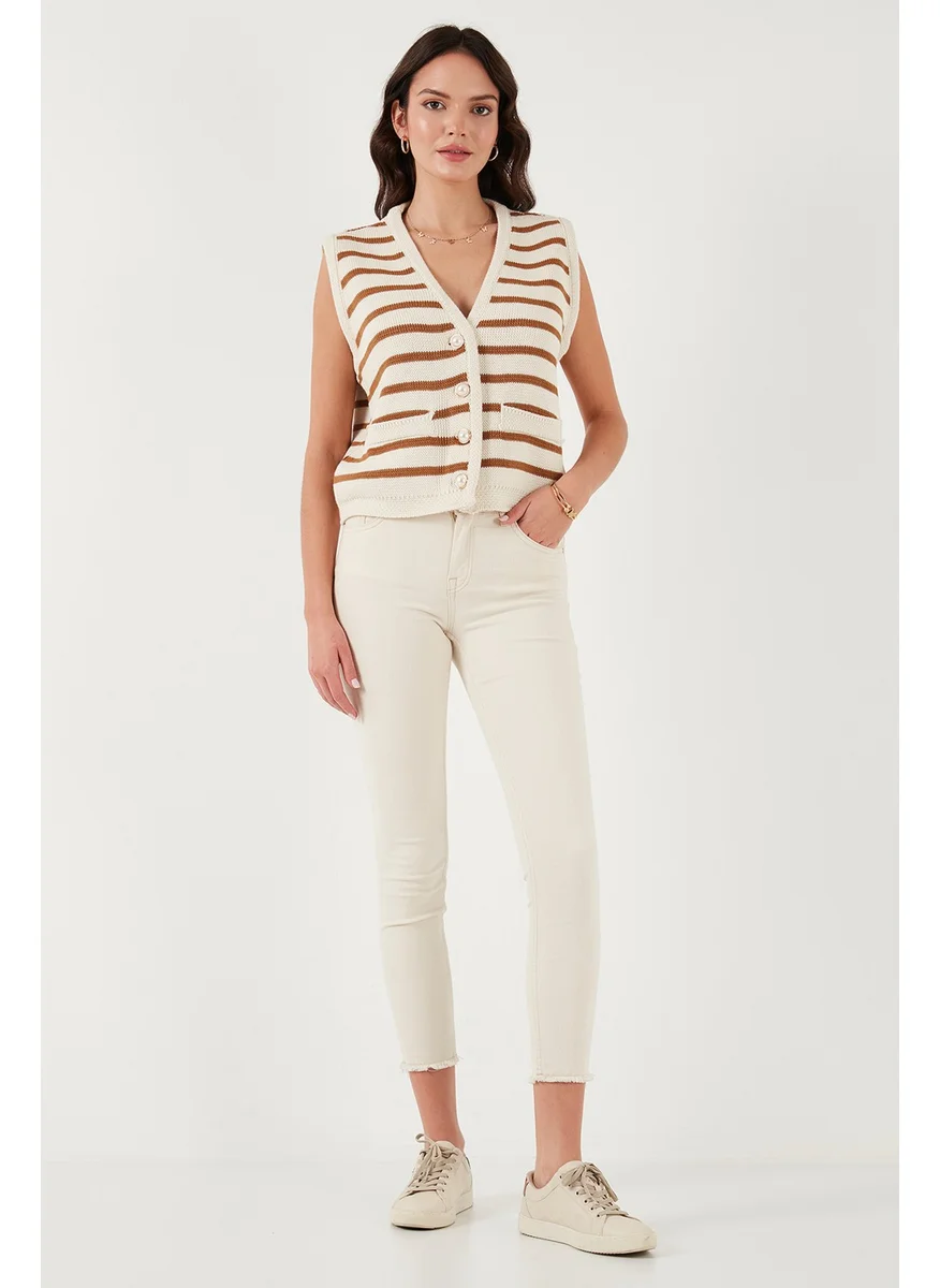 Lela Striped Oversize Fit V Neck Buttoned Vest Women's Vest 4616175