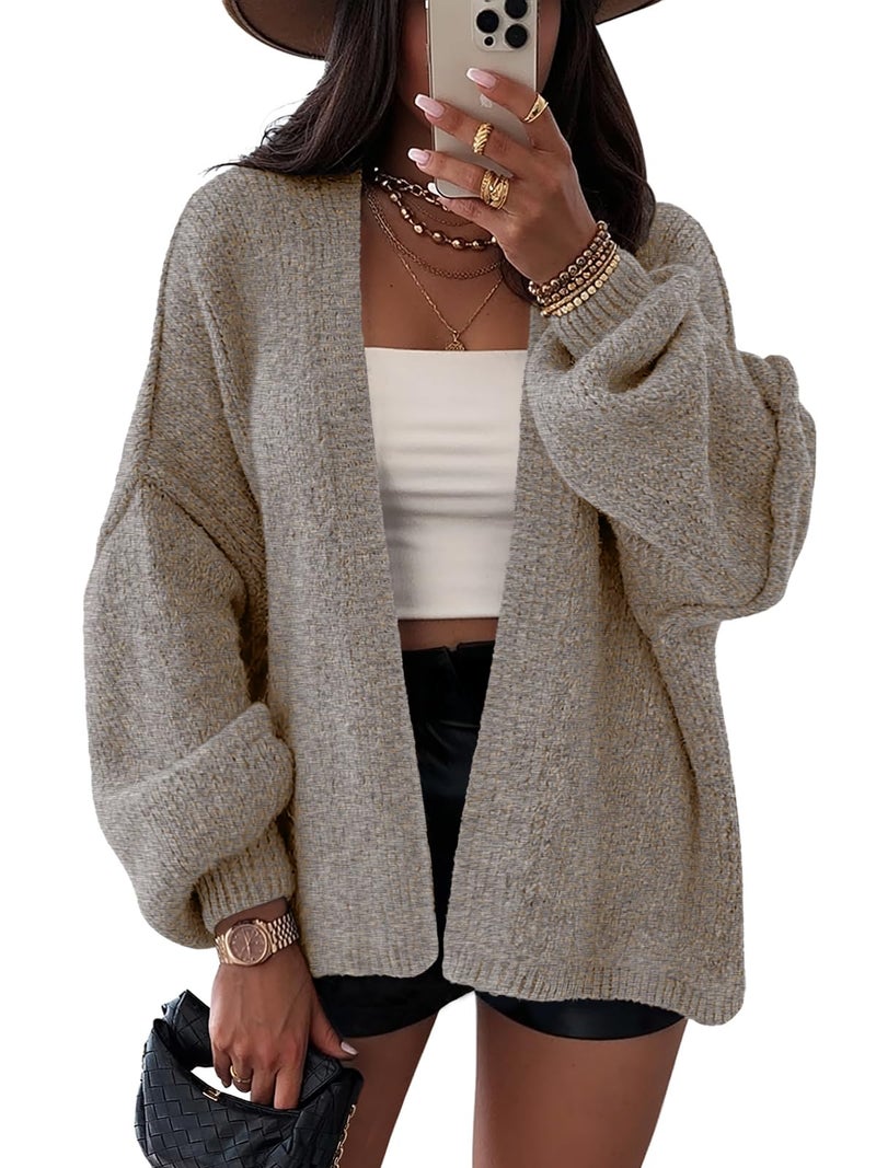 LILLUSORY Chunky Cardigan Sweaters for Women Oversized Long Trendy Early Fall Outfits Fashion Cozy 2026 Winter Clothing Taupe S - Image 1