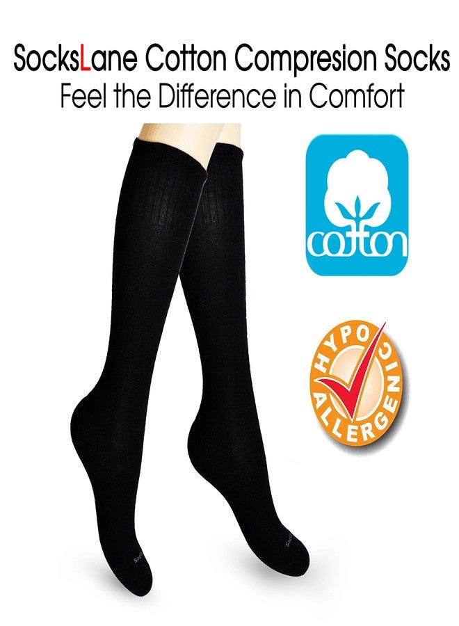 SocksLane Cotton Compression Socks for Women. Graduated Stockings for Nurses, Maternity, Travel, Flight, Pregnancy, Varicose Veins, Calf Support. 15-20 mmHg Medical Circulation Hose. Knee High 1 Pair - Image 3