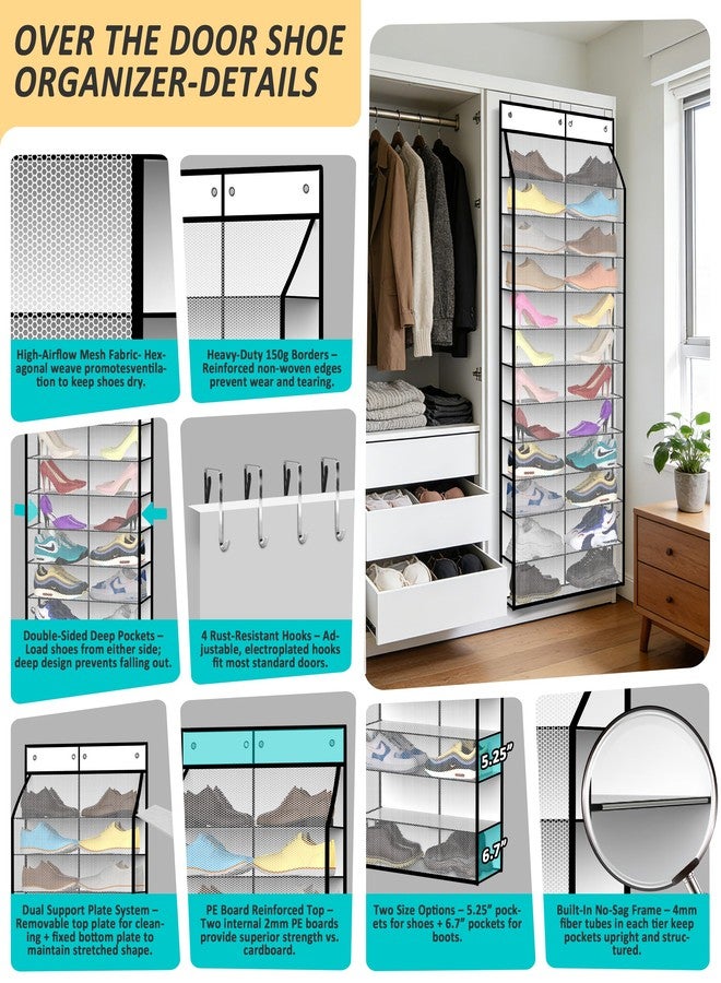 Kotkn 24-Pair Over Door Shoe Organizer for Family & Kids, Double Sided | Hanging Storage for Sneakers, Boots, Toys & Room Organization-Pearl White - Image 3