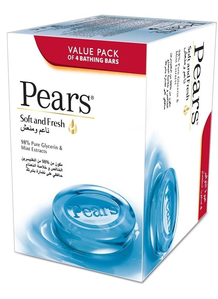 Pears 4 Pieces of Soap Soft and Fresh& 98% pure Glycerin,125g  - Image 1