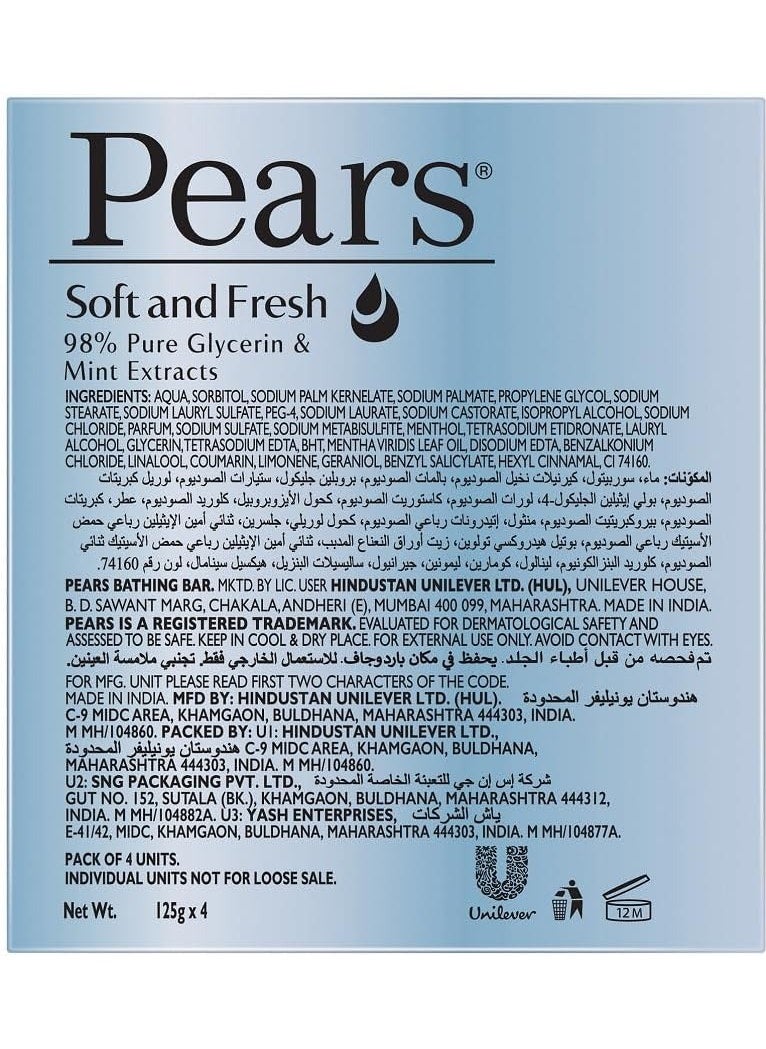 Pears 4 Pieces of Soap Soft and Fresh& 98% pure Glycerin,125g  - Image 2