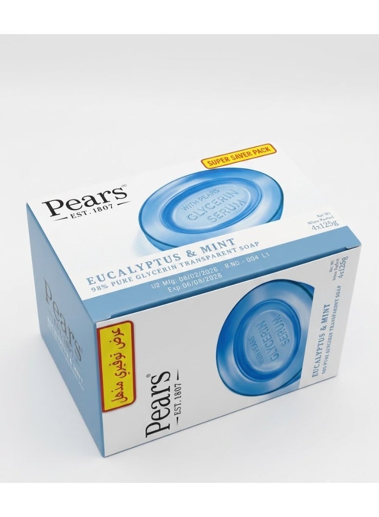 Pears 4 Pieces of Soap Soft and Fresh& 98% pure Glycerin,125g - Image 1