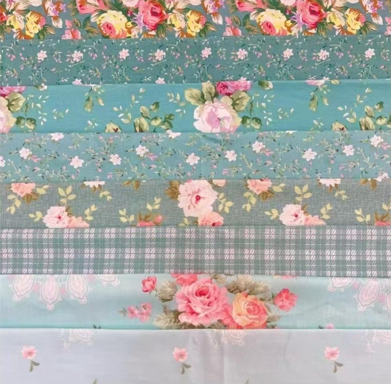 LMAEZNER 7Pcs 20" x 20" Cotton Fabric DIY Making Supplies Quilting Patchwork Fabric Fat Quarter Bundles DIY for Quilting Cotton Patchwork Cushions (Blue Green Flowers, 20 x 20 inches) - Image 1