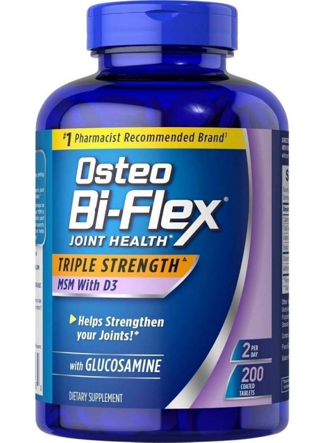 Osteo Bi-Flex جلوسامين ثلاثي القوة 1500 ملغ، MSM 1500 ملغ مع فيتامين D3 1000 وحدة دولية، 200 قرص (عبوة من 1) - Image 1