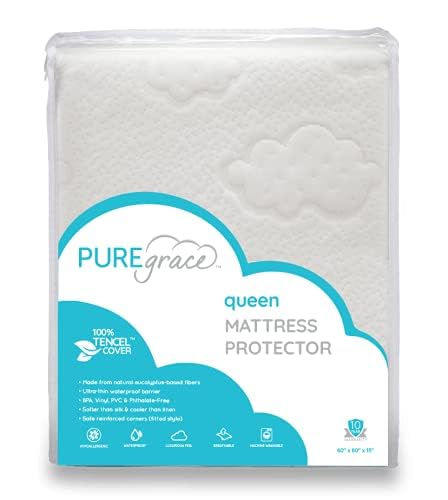PUREgrace Tencel Mattress Protector (Queen) – Waterproof, Noiseless Cover, Soft and Breathable with Deep-Pocketed Corners for Secure Fit - Image 1