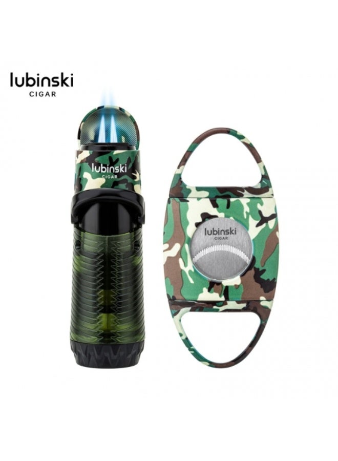 Lubinski Luxury Dual-Tool Gift Set, Refillable Triple-Jet Torch & Precision Metal Cutter in Premium Box, Camouflage Grey Design - Image 2