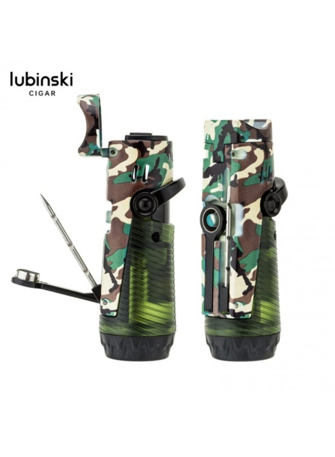 Lubinski Luxury Dual-Tool Gift Set, Refillable Triple-Jet Torch & Precision Metal Cutter in Premium Box, Camouflage Grey Design - Image 3