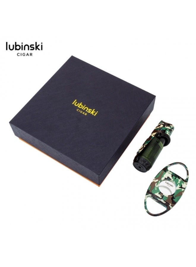 Lubinski Luxury Dual-Tool Gift Set, Refillable Triple-Jet Torch & Precision Metal Cutter in Premium Box, Camouflage Grey Design - Image 4