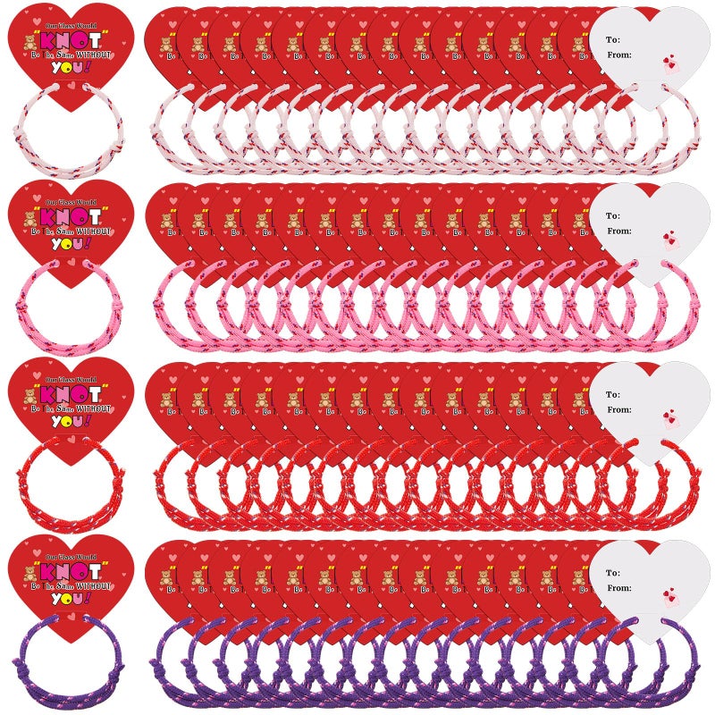 Equsion 60 Packs Valentine Knot Bracelets with Card Neon Friendship Bracelet from Teacher Gift Our Class Would Knot Be the Same Without You Heart Shaped Cards for Valentine Exchange Gifts Party Favor - Image 1