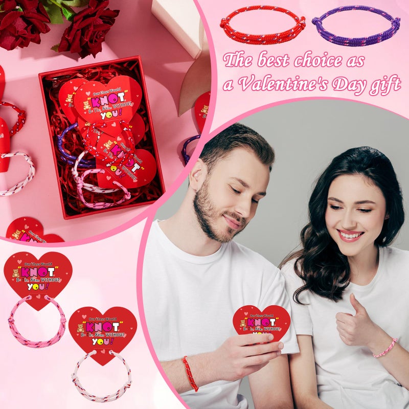 Equsion 60 Packs Valentine Knot Bracelets with Card Neon Friendship Bracelet from Teacher Gift Our Class Would Knot Be the Same Without You Heart Shaped Cards for Valentine Exchange Gifts Party Favor - Image 5