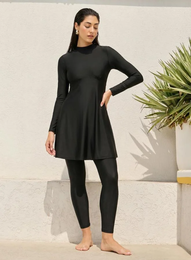 ستايلي طقم بوركيني 2 قطعة من ليقنز وبلوزة تونيك بياقة عالية وأكمام طويلة