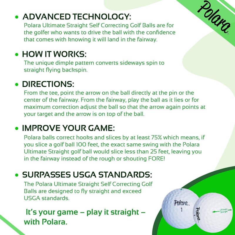 Polara Golf Self-Correcting Golf Balls – Soft Feel, Anti-Slice & Hook Correction, Exceeds USGA Limits, Dimple Pattern, High-Performance Balls for Men & Women Size: 1 box of 12 Style: Ultimate Straight White - Image 4