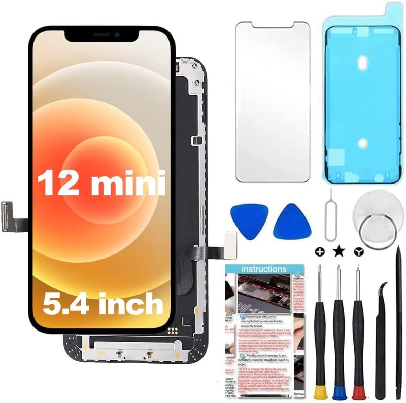 Fixerman Store for iPhone 12 Mini Screen Replacement 5.4 inch (A2176, A2398,A2399,A2400), 3D Touch LCD Display Digitizer Assembly with Repair Tool - Image 1