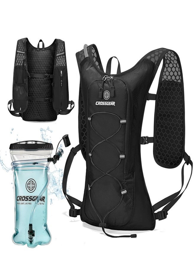 CROSS+GEAR Lightweight Hydration Backpack with 1.5L Water Bladder, CROSSGEAR Running Hydration Vest, Hiking Backpack for Men Women, Running Water Daypack for Cycling Hiking Marathon, Black - Image 1