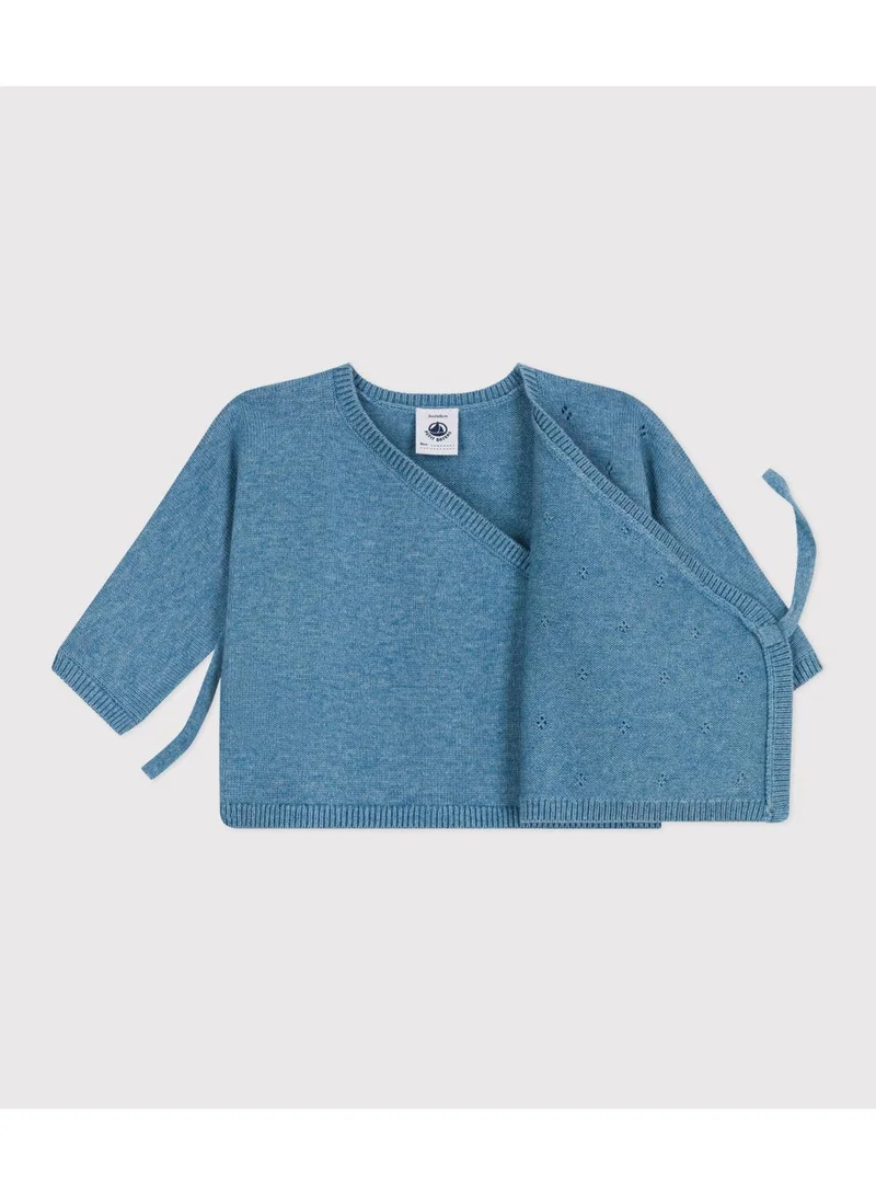 Petit Bateau Babies' wool and cotton openwork knit wrapover top