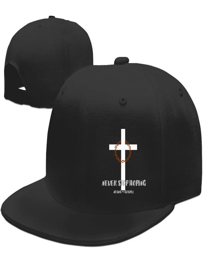 FACITE Christian Hats for Men Jesus Cross Hat Snapback Hats for Men Flat Bill Hat Flat Brim Black Fitted Baseball Cap for Mens Women Cool Hip Hop Workout Trucker Caps Mens Snap Back Casual Cap Christ Gift - Image 1