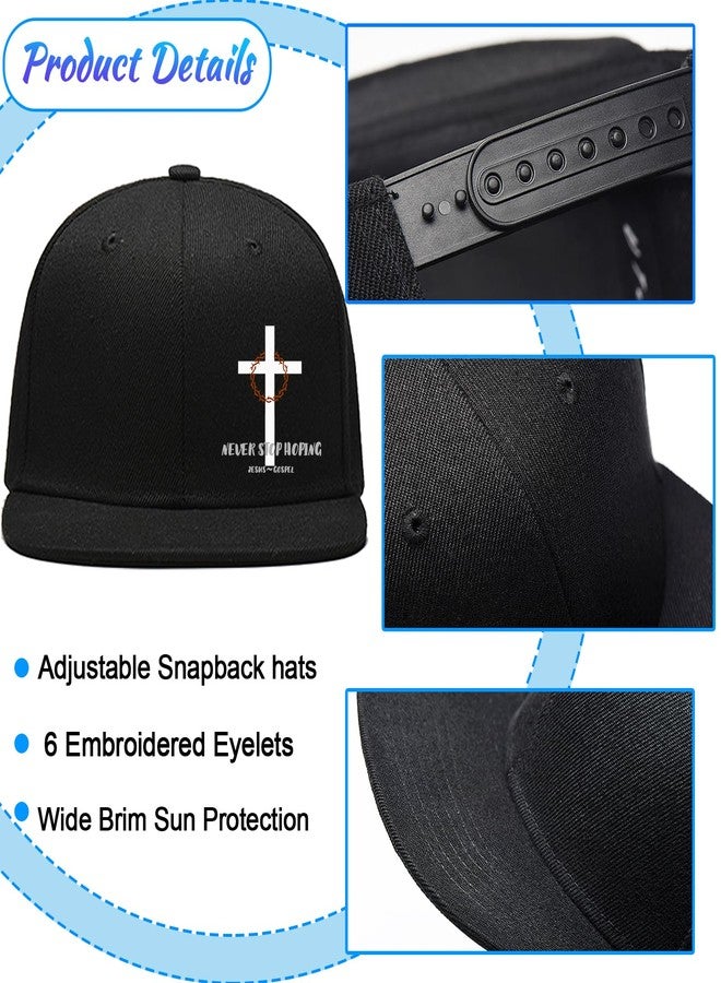 FACITE Christian Hats for Men Jesus Cross Hat Snapback Hats for Men Flat Bill Hat Flat Brim Black Fitted Baseball Cap for Mens Women Cool Hip Hop Workout Trucker Caps Mens Snap Back Casual Cap Christ Gift - Image 5