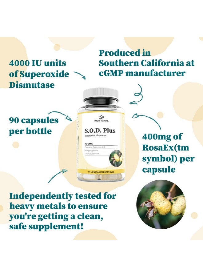 Nature Restore S.O.D. Superoxide Dismutase Supplement, 4,000 IU SOD-Like Activity, Vegan, 90 Capsules, Non-GMO, Gluten Free - Image 4
