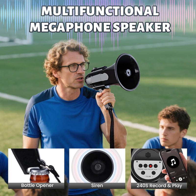Loudmore 30 Watt Power Portable Megaphone Bullhorn Speaker Voice, Siren/Alarm and 240S Recording with Volume Control and Strap (Black) - Image 5